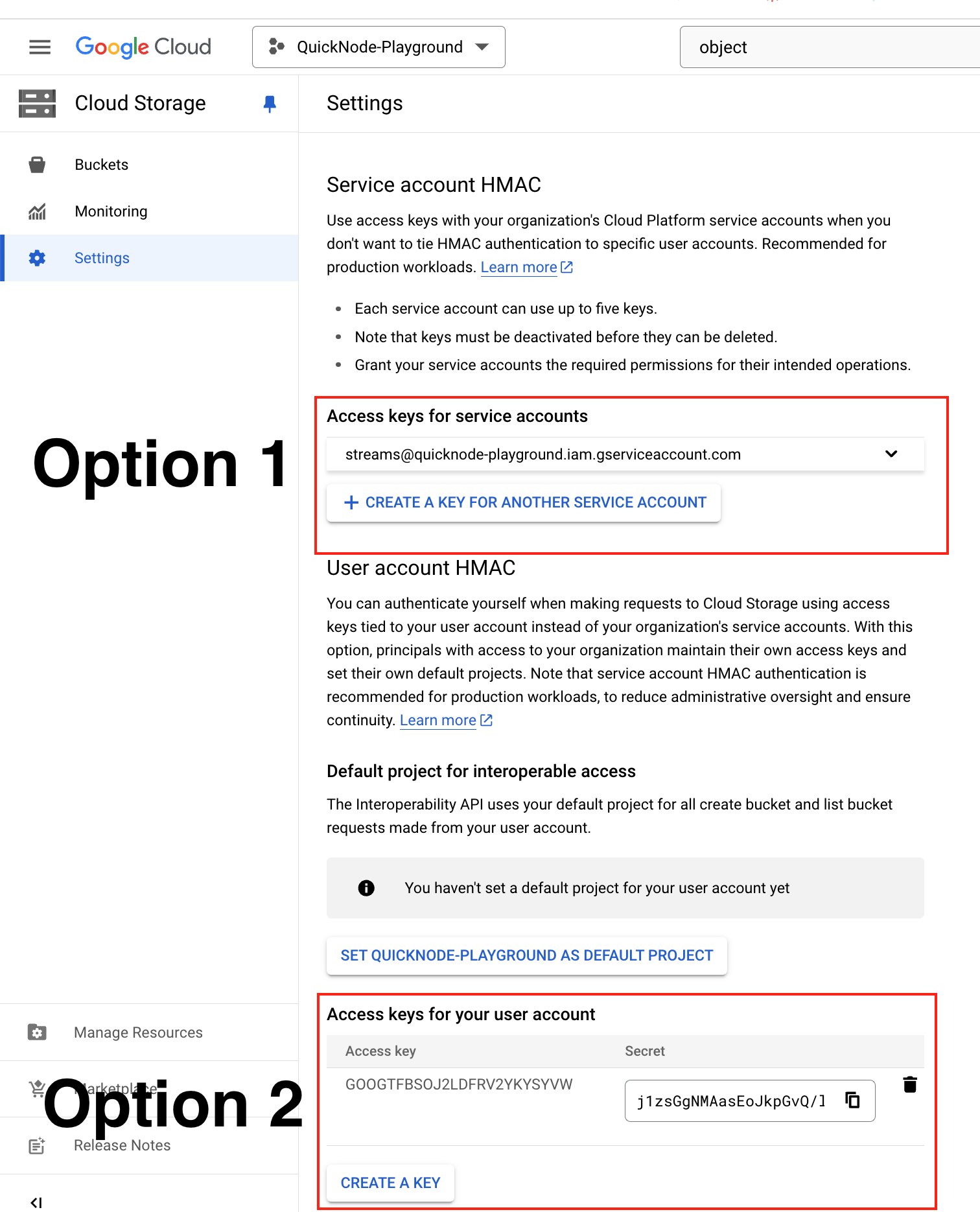 Creating a key for GCP