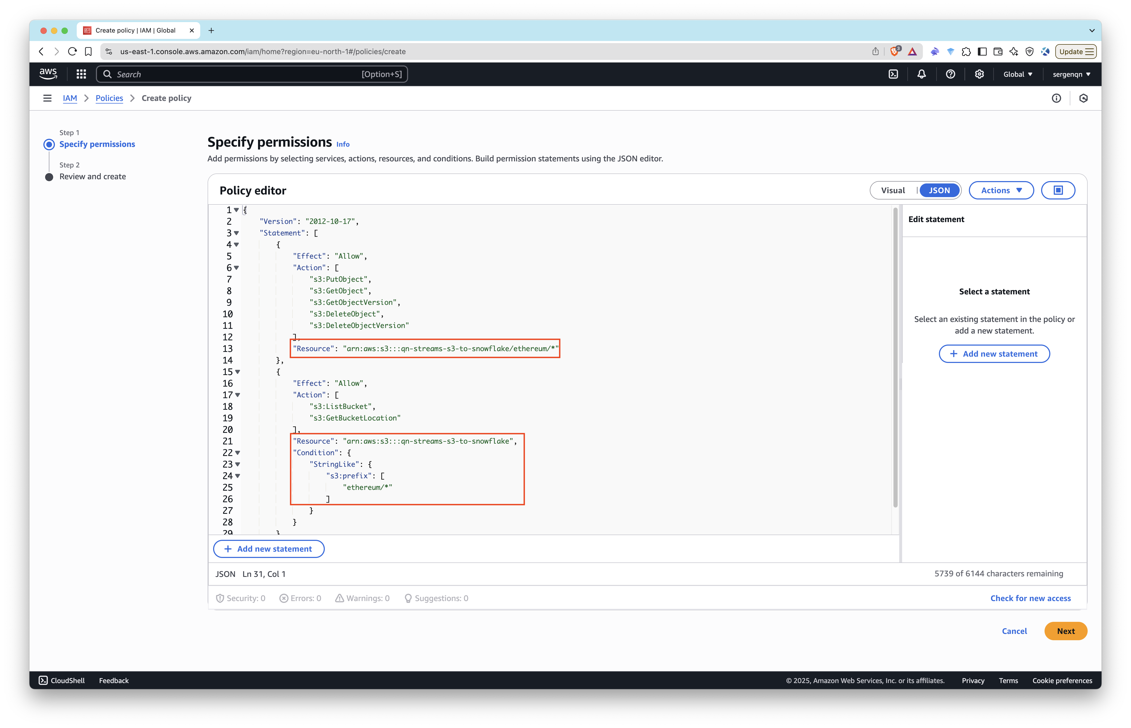 Snowflake IAM Policy
