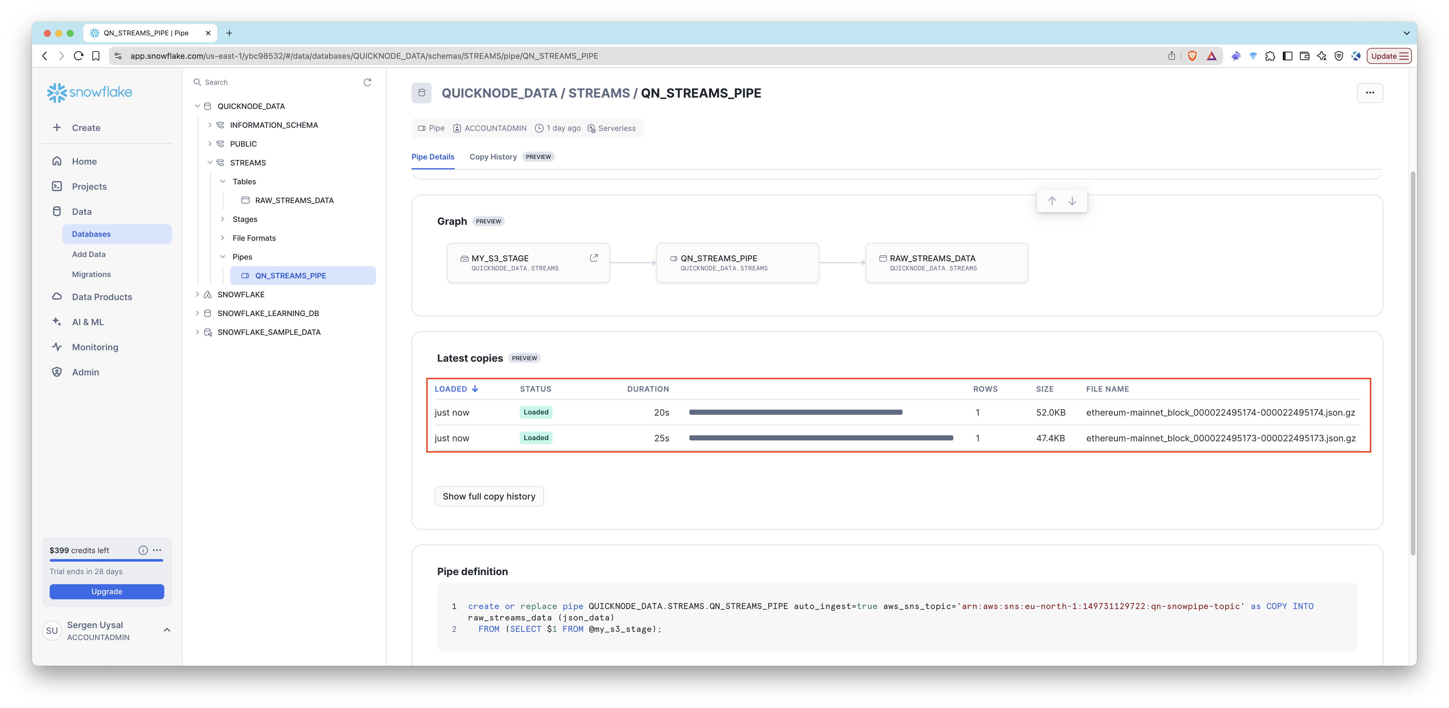Snowflake - Snowpipe Logs