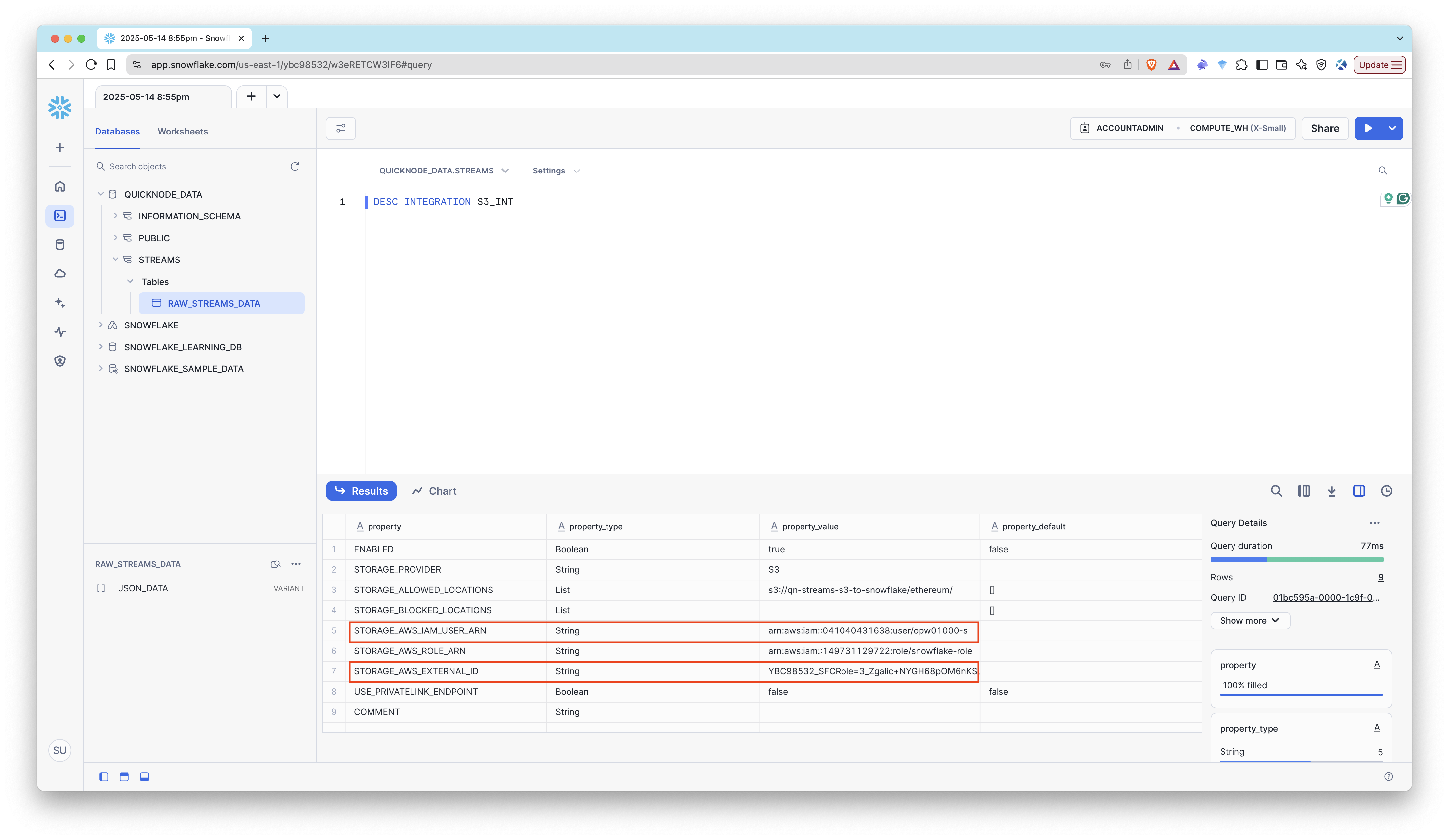 Snowflake - AWS IAM User ARN and External ID