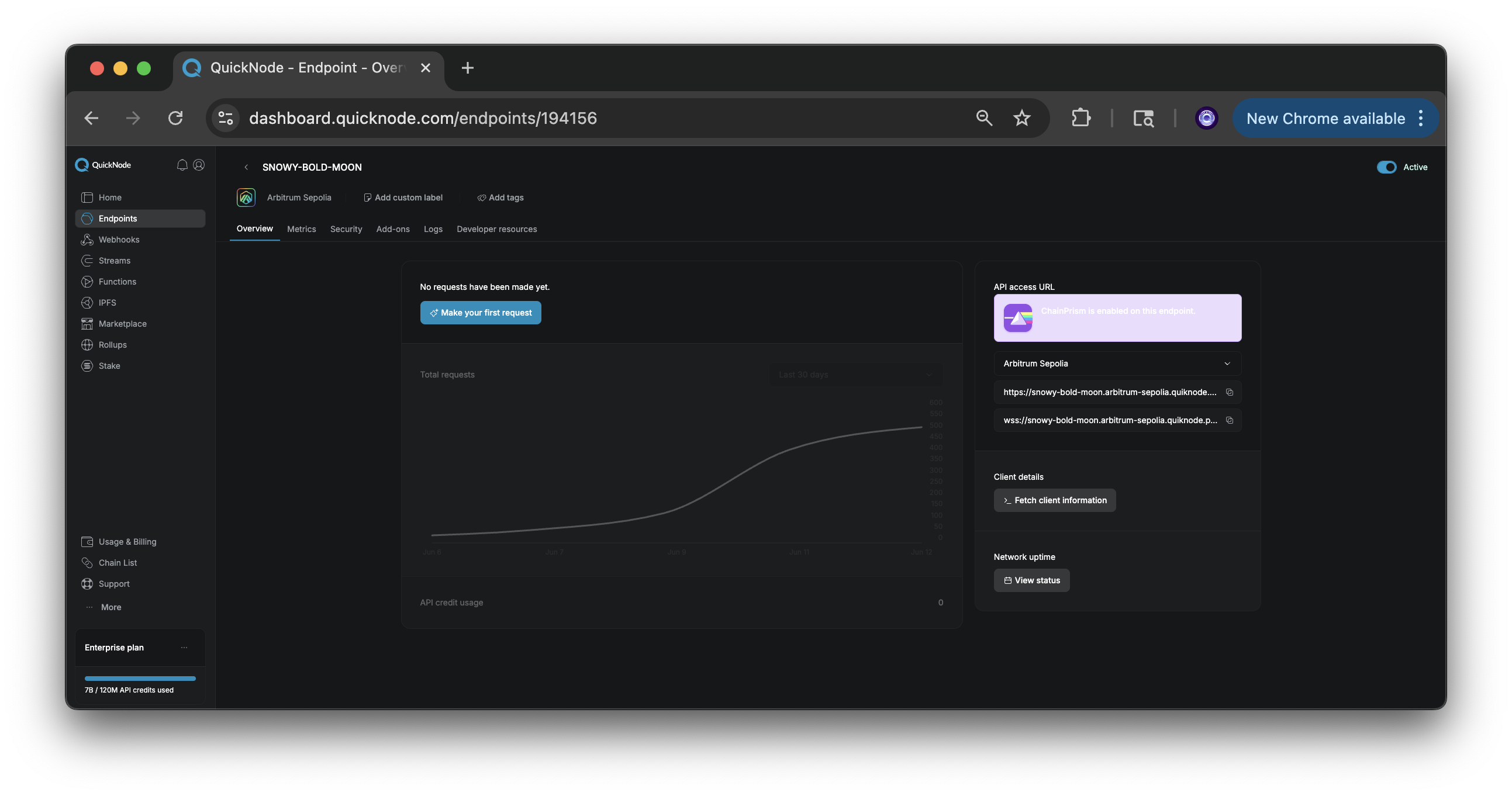 Screenshot of Quicknode mainnet endpoint