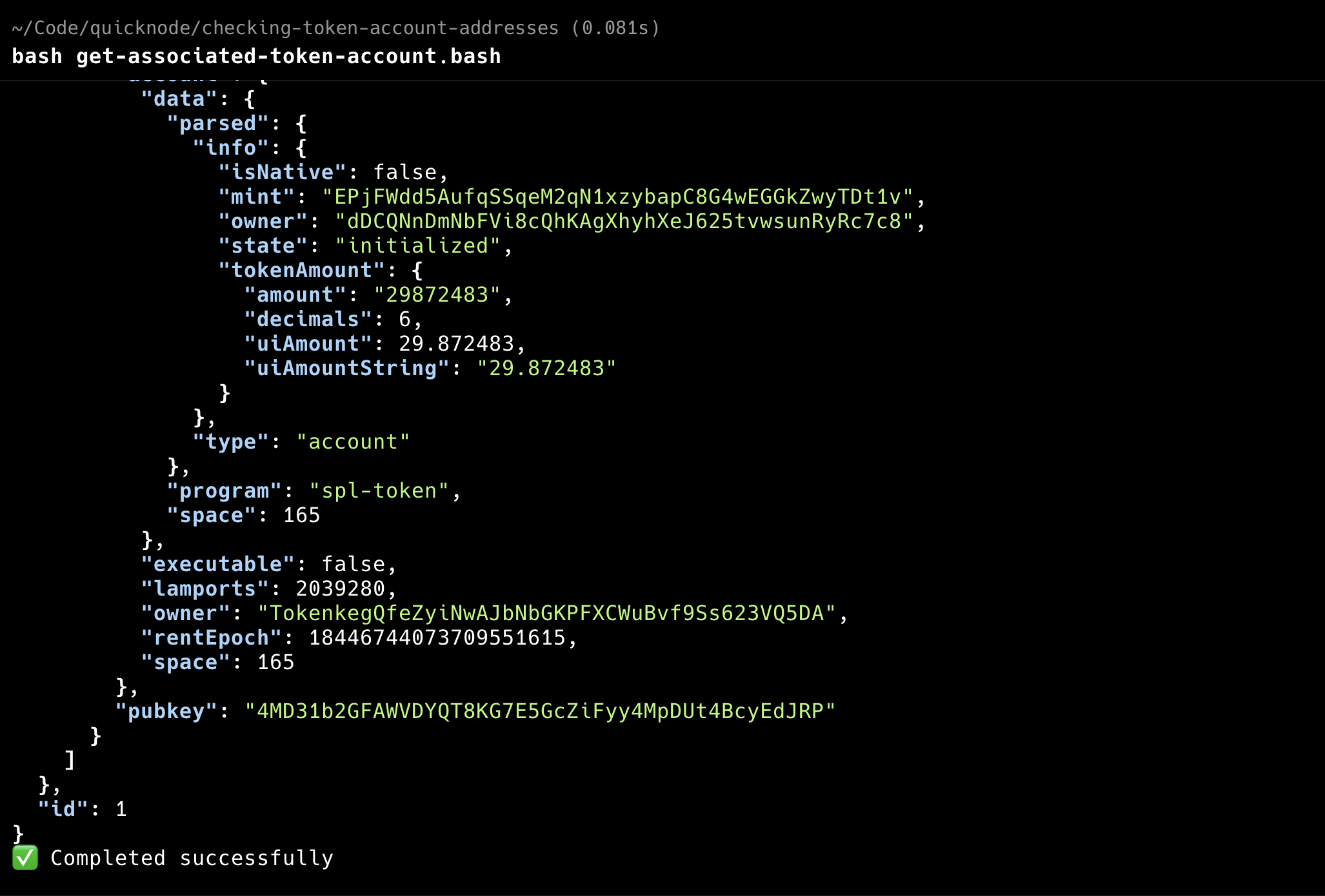 'Solana cURL Results'