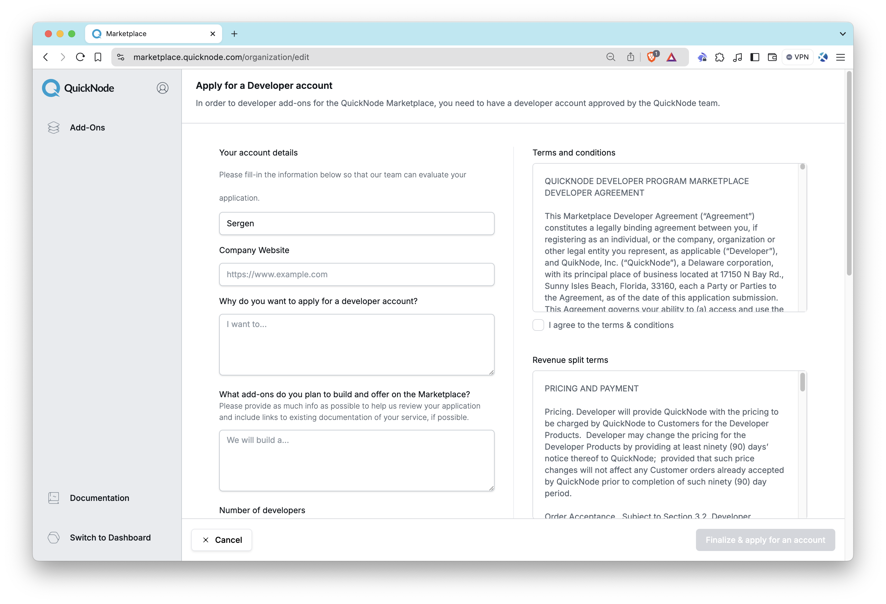 QuickNode Marketplace Partners Application Form