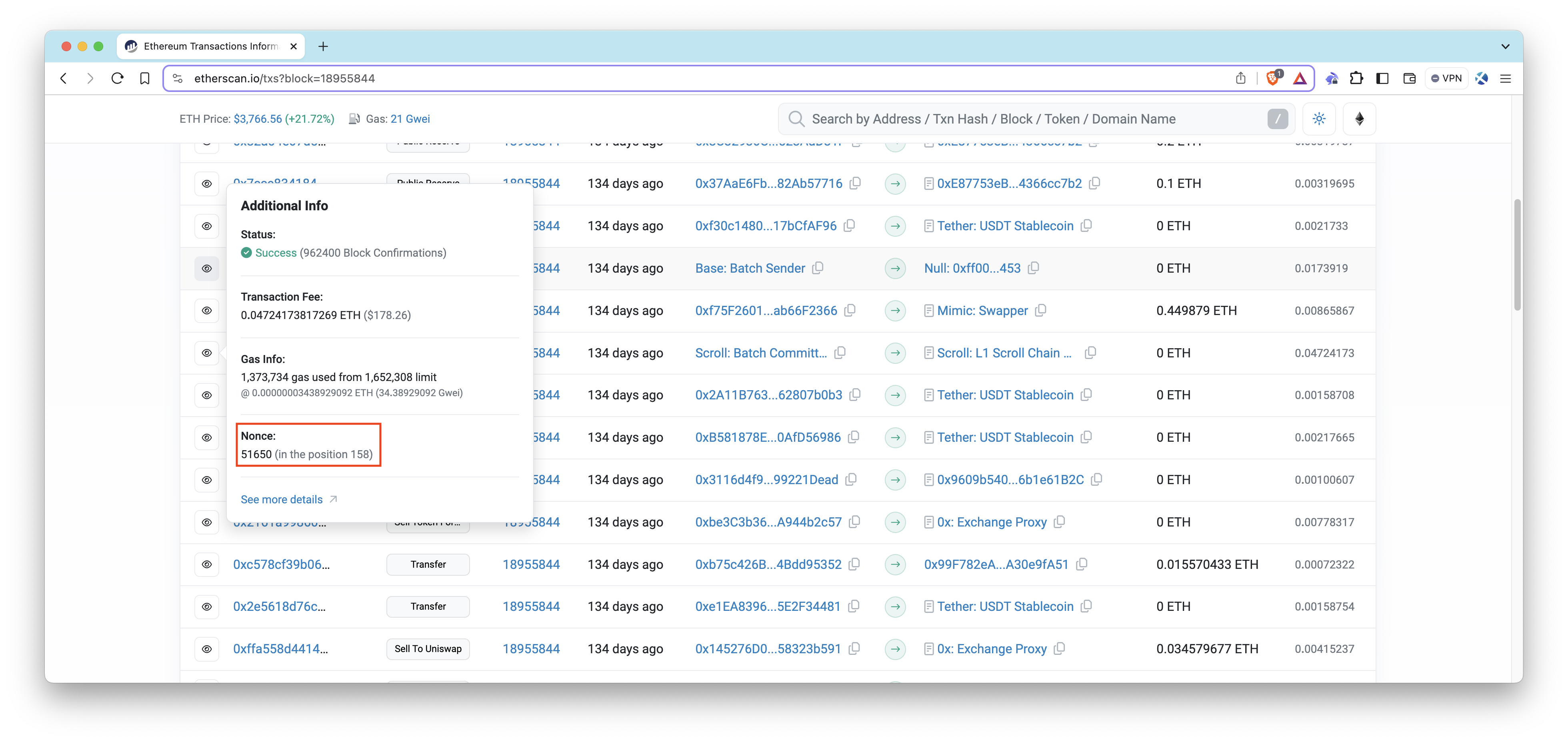 Transactions in a block