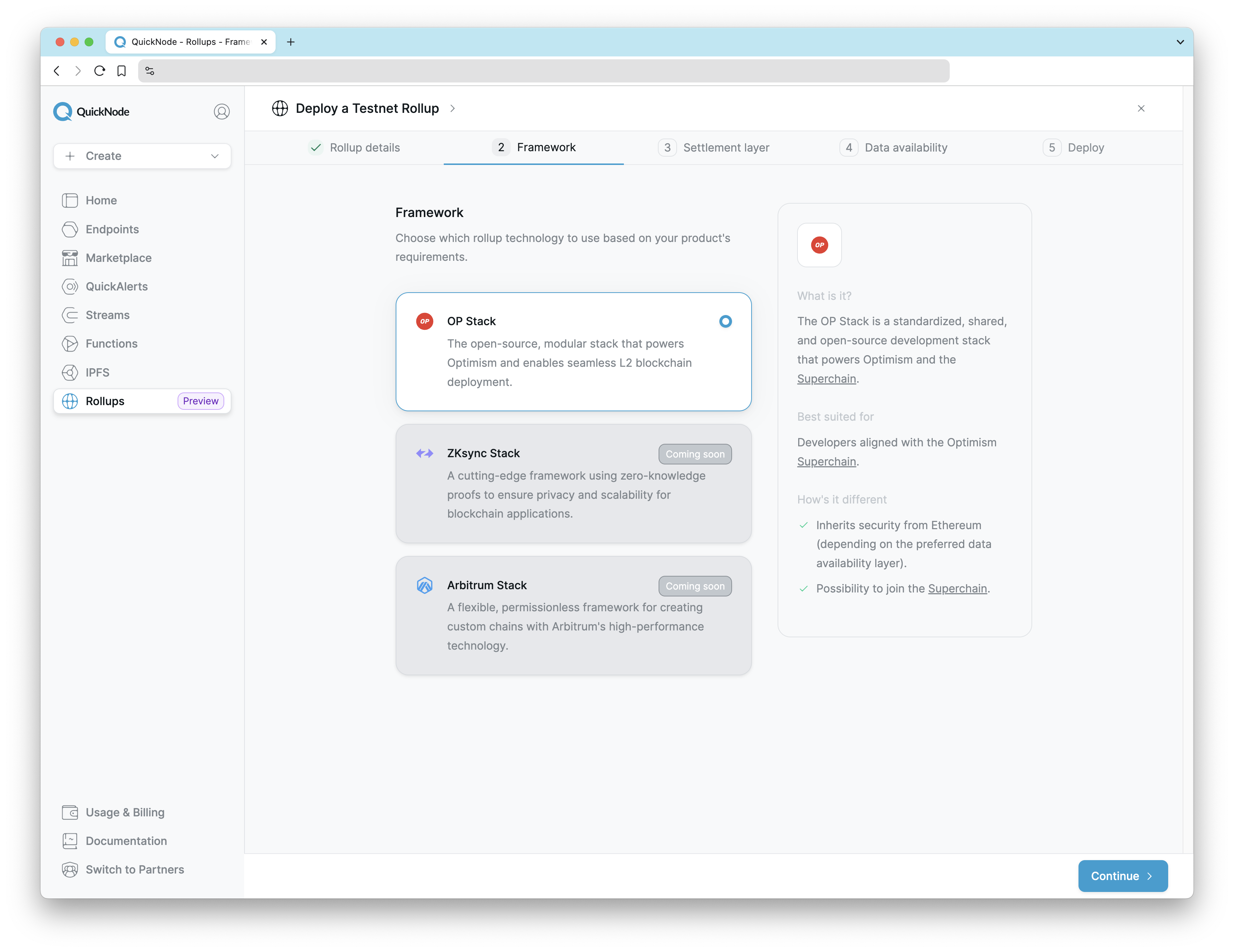 RaaS Dashboard - Framework Selection