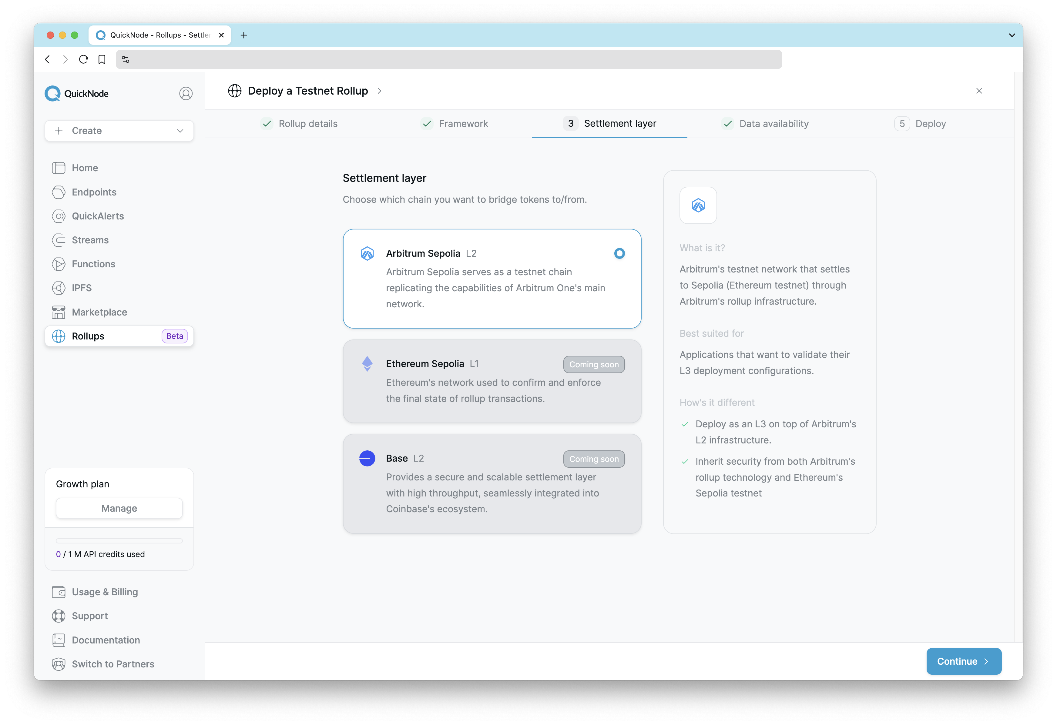 RaaS Dashboard - Settlement Layer Selection