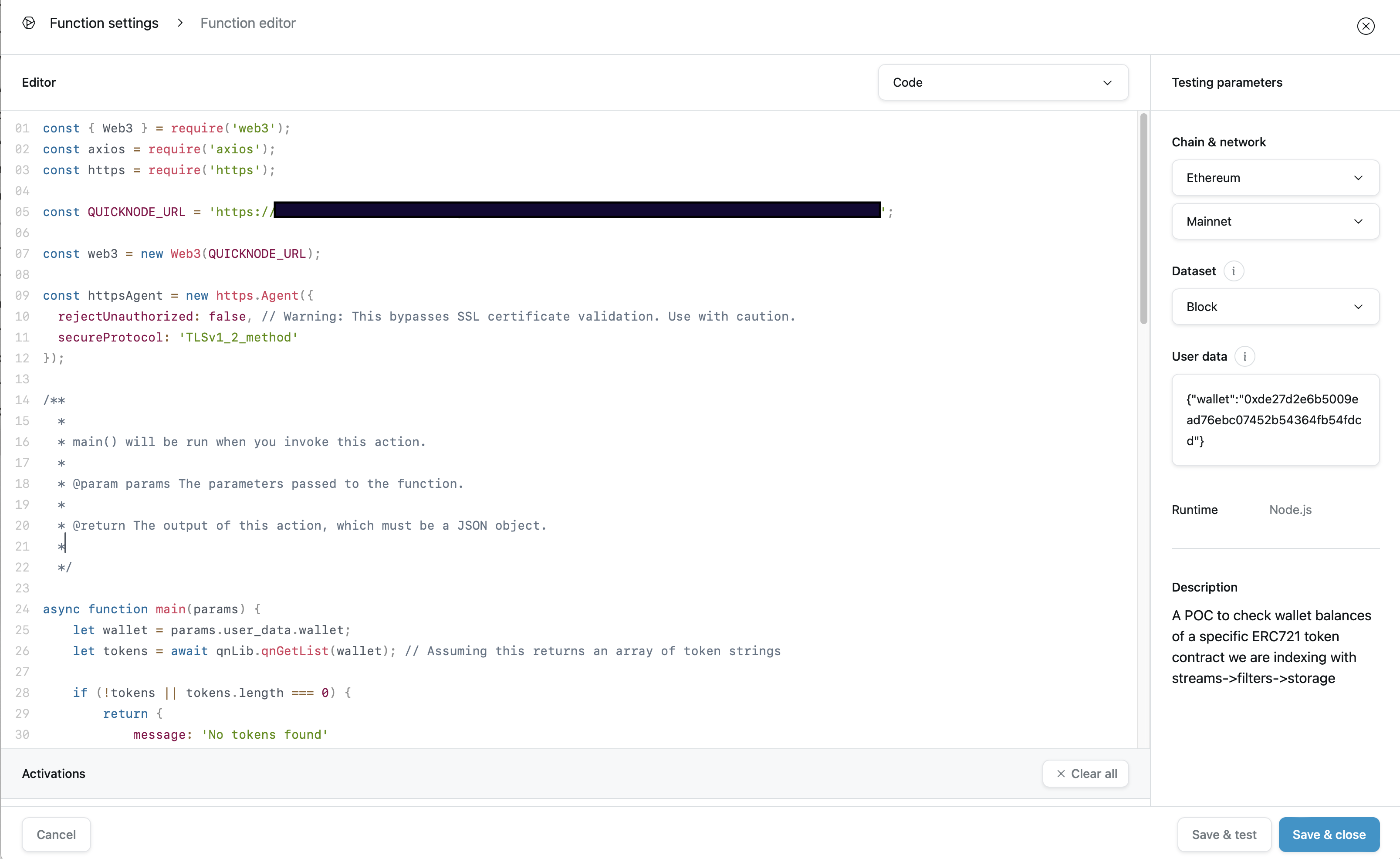 QuickNode Function test