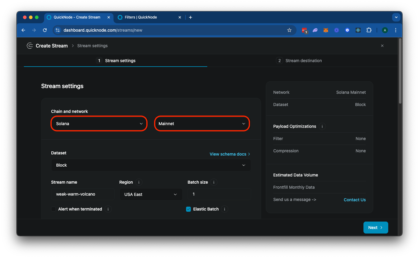 Solana Mainnet Settings