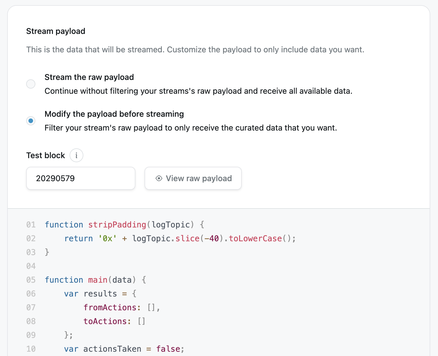 QuickNode Stream modify payload