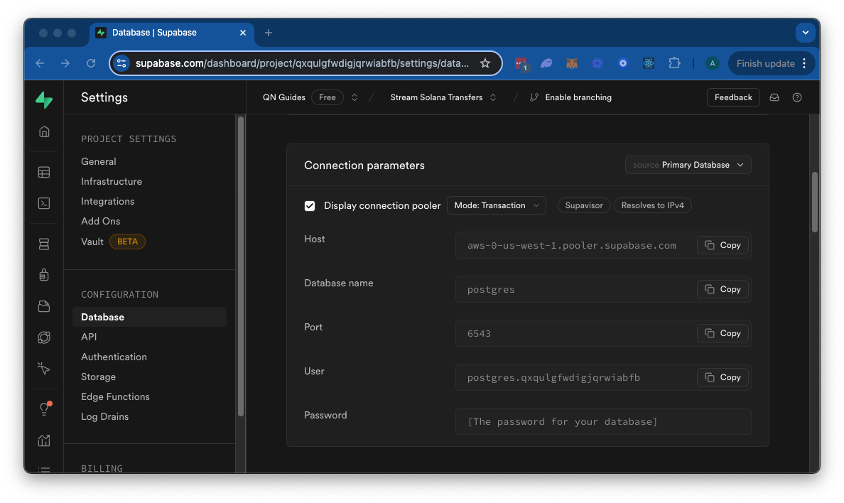 Supabase Database Settings